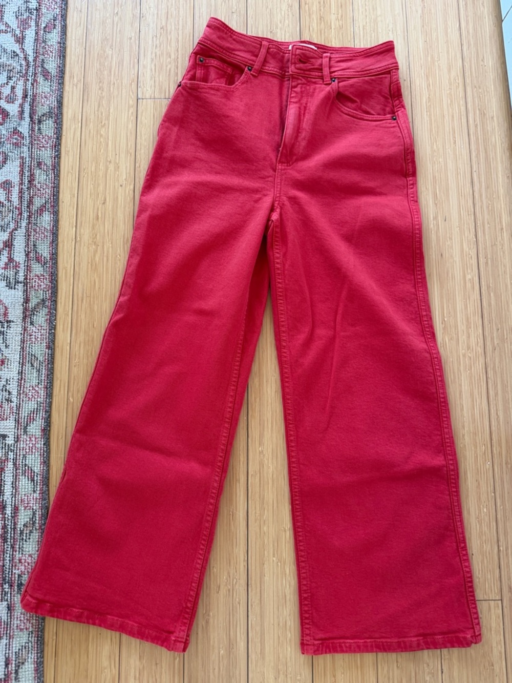 Sézane Red Cropped Wide-Leg Jeans, new size 36 2/4
